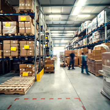 Shelves in a warehouse.