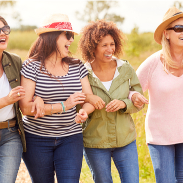 group mature women walking along